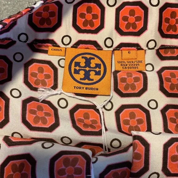 🎉HP🎉 Tory Burch Orange/Cream Knee Length Skirt w/ Bold Logo Accent Size 6 NWOT - Picture 5 of 6